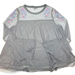Black Polka Dot Mesh Sheer Floral Embroidered Bell Sleeve Top 14/16‎ Whimsigoth